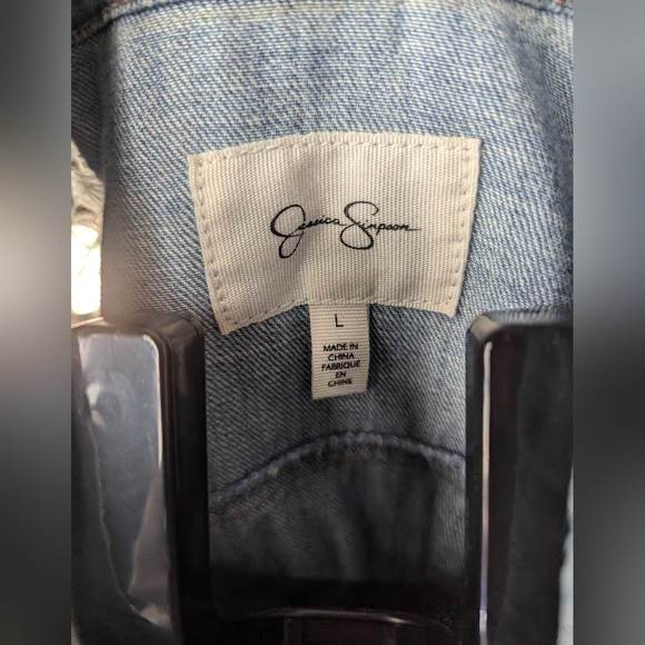 Jessica Simpson distressed jean jacket vest size L - Picture 2 of 6